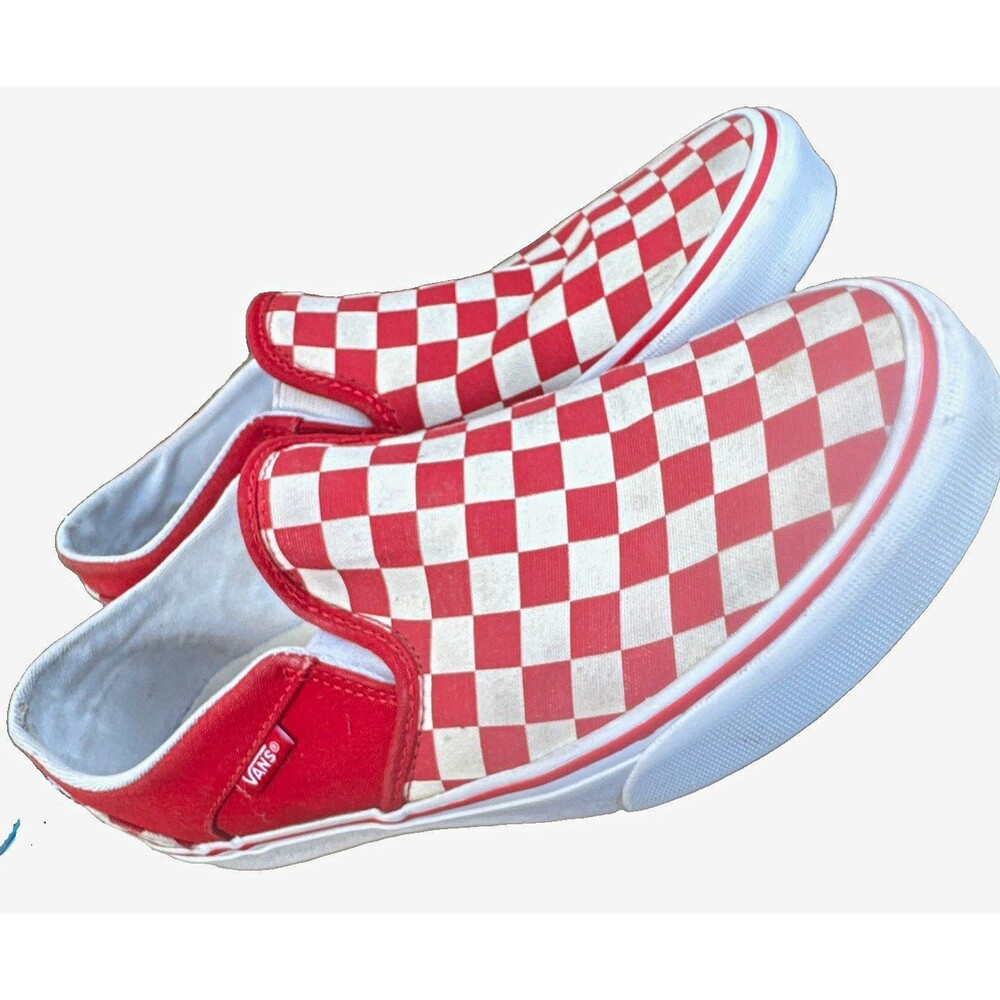 Vans Classic Checkerboard Slip On Shoes Womens 9 Red White Canvas Sneakers
